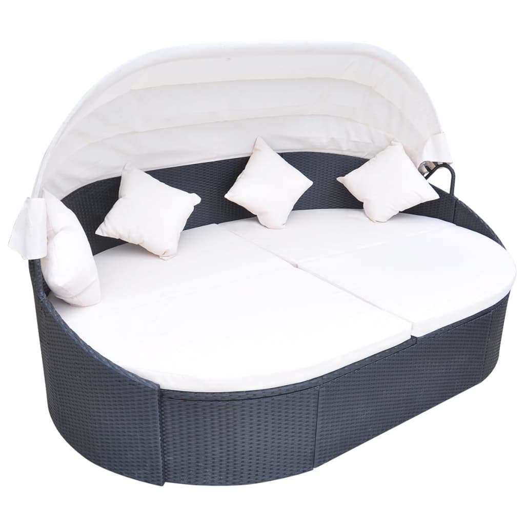 Outdoor-Loungebett mit Dach Poly Rattan Braun