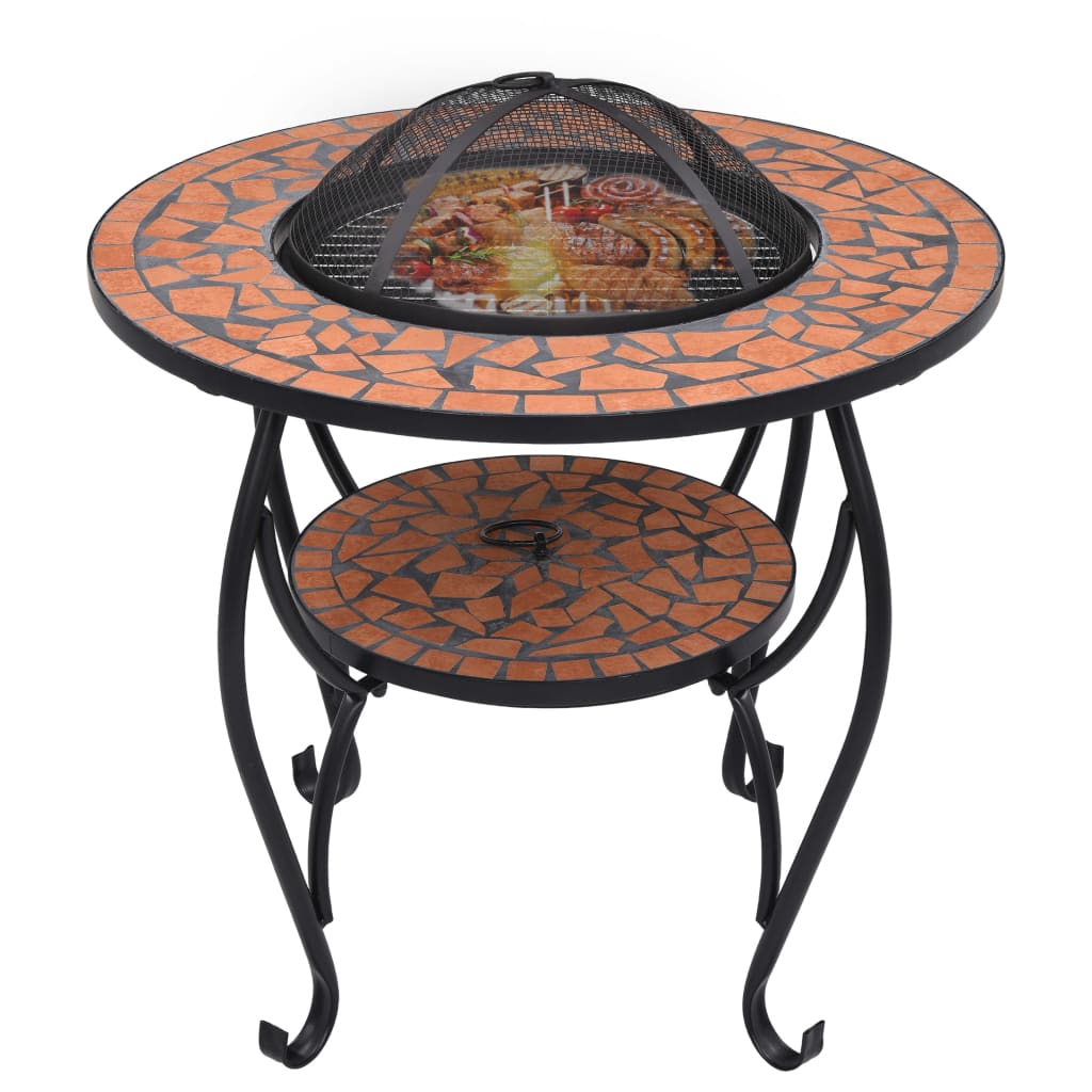 Feuertisch Mosaik Keramik Blau und Weiß 68 cm
