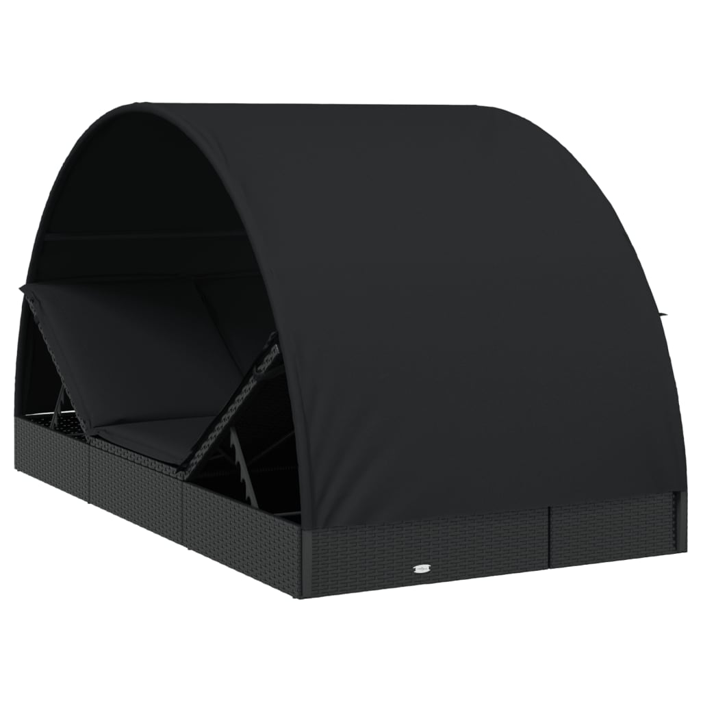 2-Personen-Sonnenliege mit Dach Braun 211x112x140 Poly Rattan
