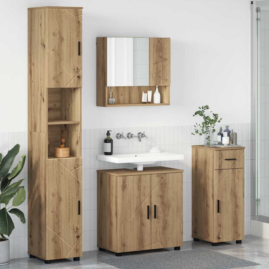 Badezimmermöbel-Set mit Tür 4 pcs Weiß Holzwerkstoff & Metall