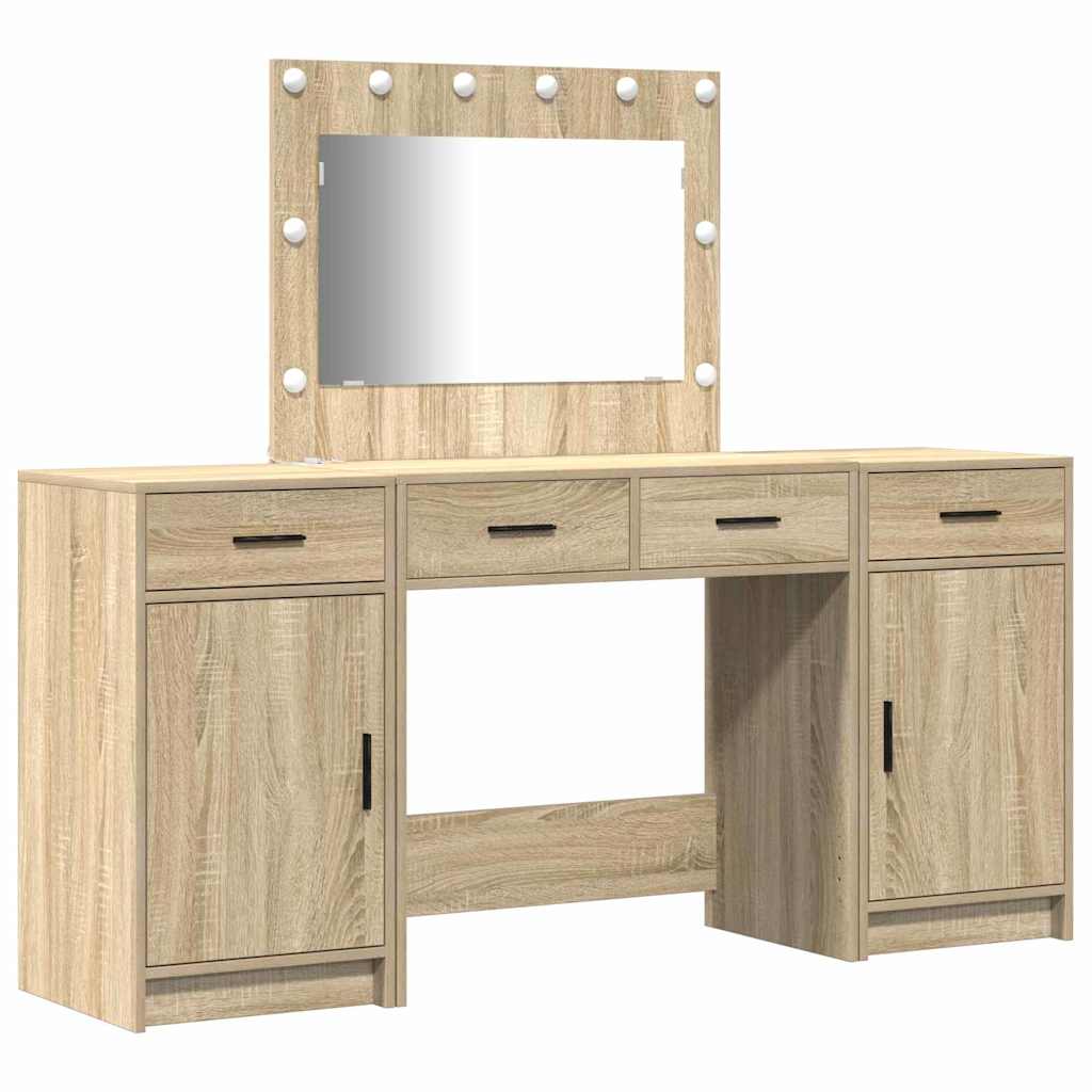 Schminktisch mit Spiegelbeleuchtung 3 pcs Weiß Holzwerkstoff
