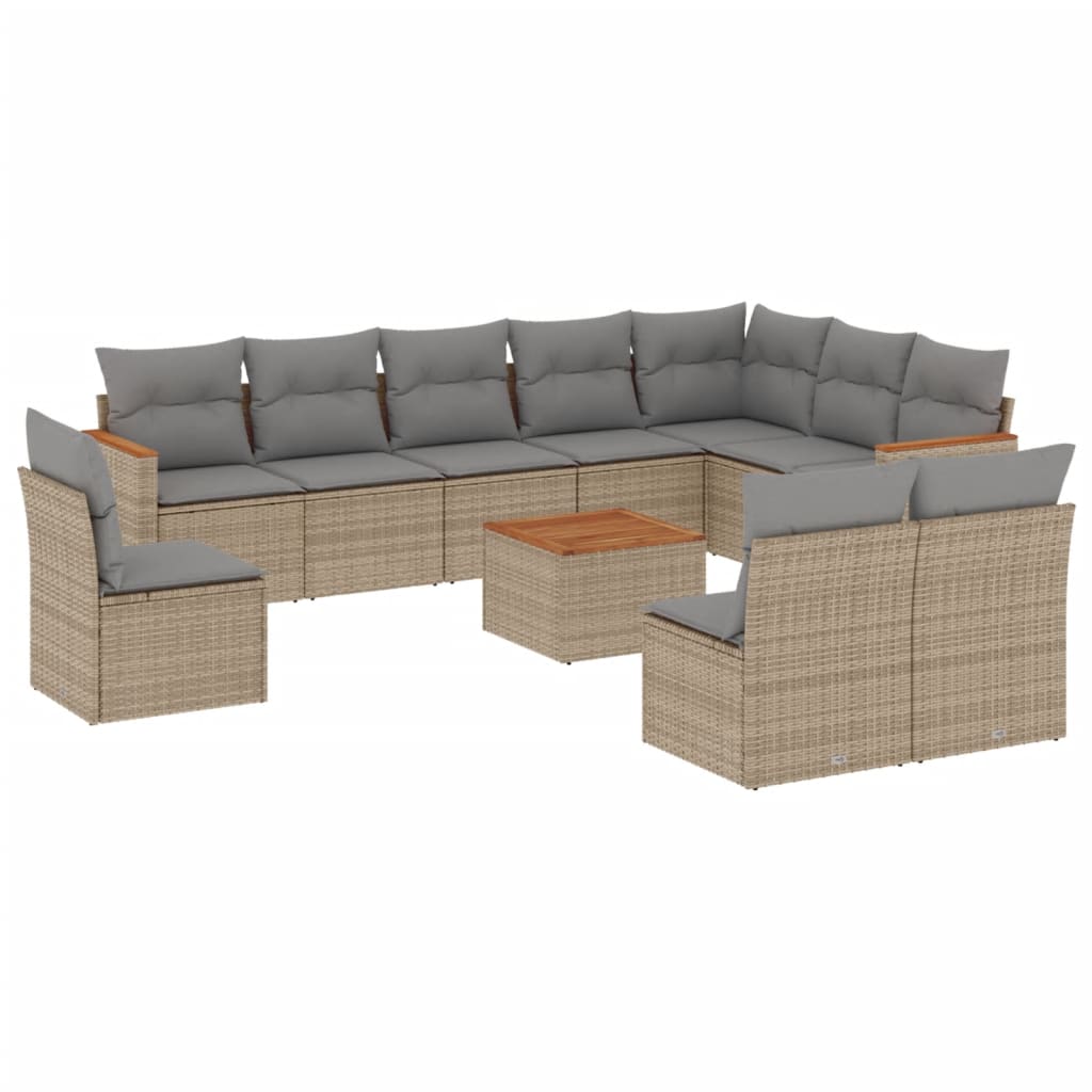10-tlg. Garten-Sofagarnitur mit Kissen Schwarz Poly Rattan