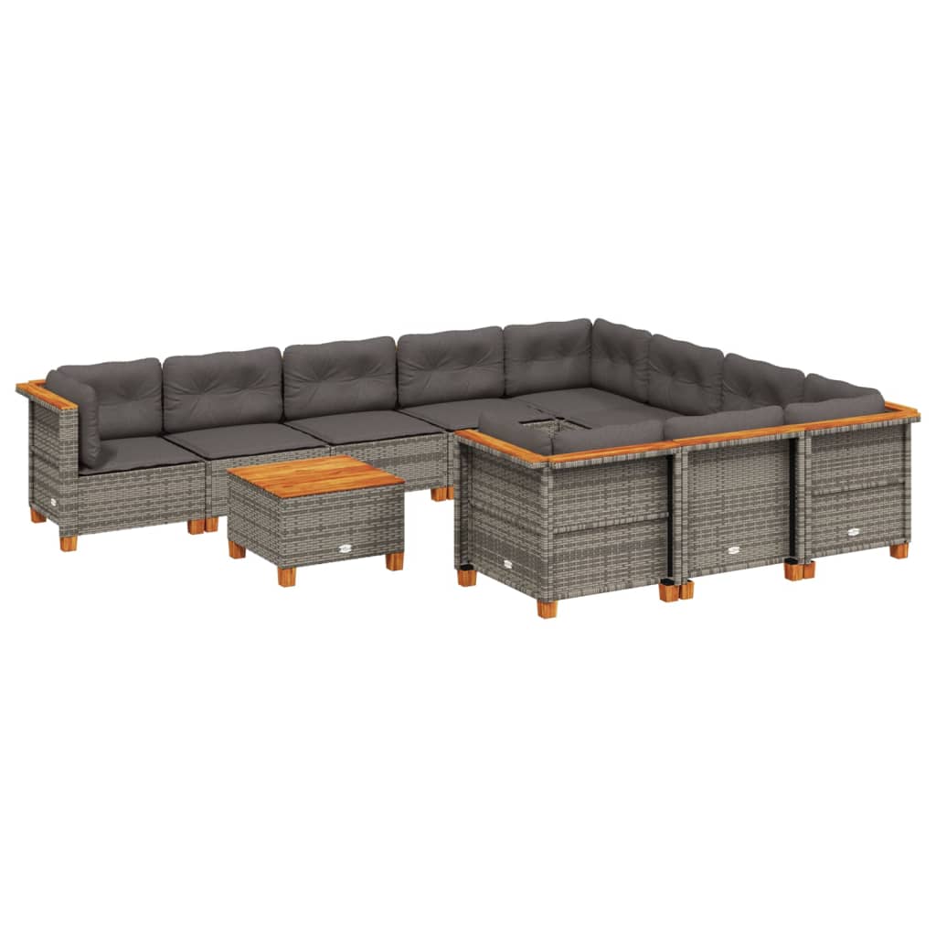 10-tlg. Garten-Sofagarnitur mit Kissen Beige Poly Rattan