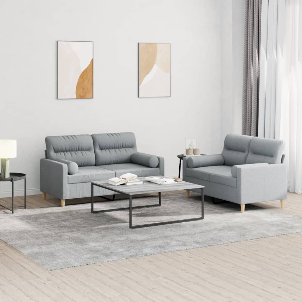 3-tlg. Sofagarnitur mit Kissen Creme Stoff