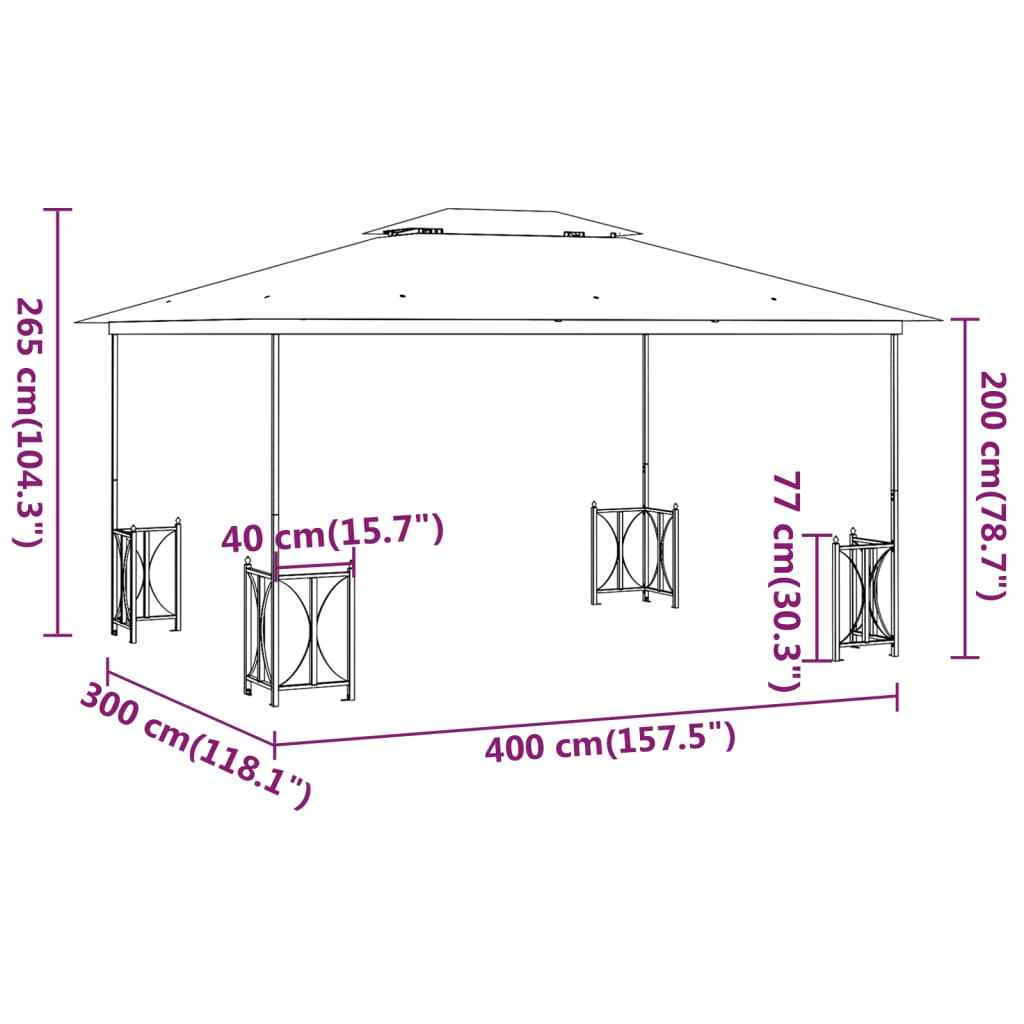 Pavillon mit Seitenwänden & Doppeldach 3x3 m Anthrazit
