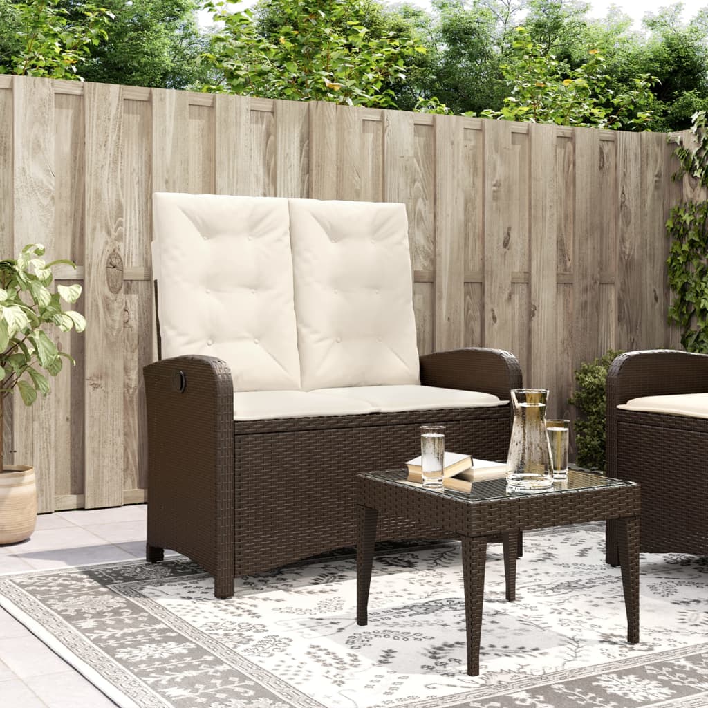 Gartenbank Verstellbar mit Kissen Schwarz Poly Rattan