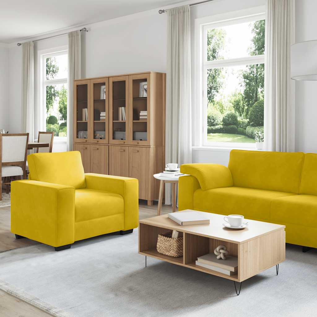 3-tlg. Sofagarnitur mit Kissen Hellgrau Samt