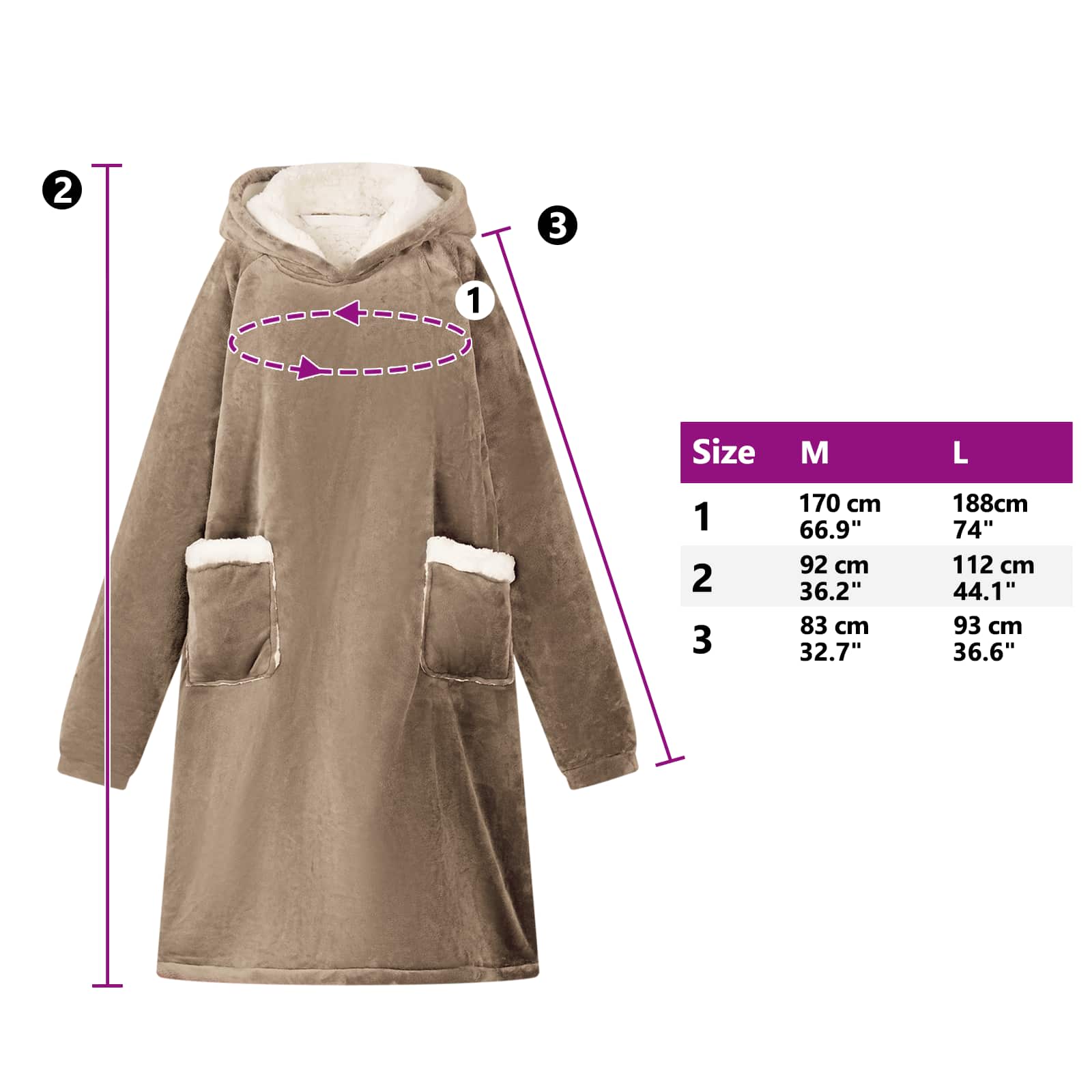 Decken-Hoodie Beige M Fleece und Flanell