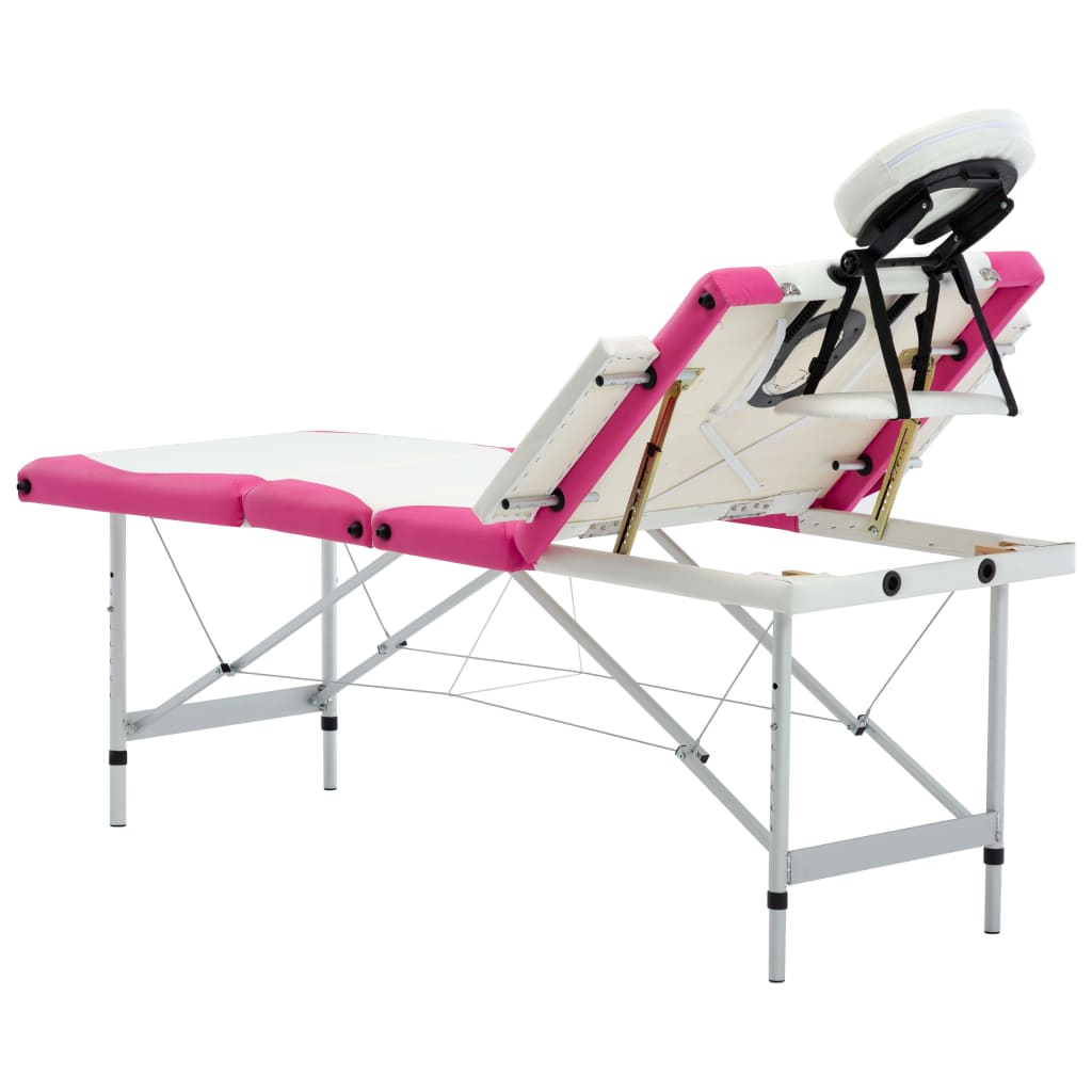 Massageliege Klappbar 4-Zonen Aluminiumgestell Schwarz und Rosa