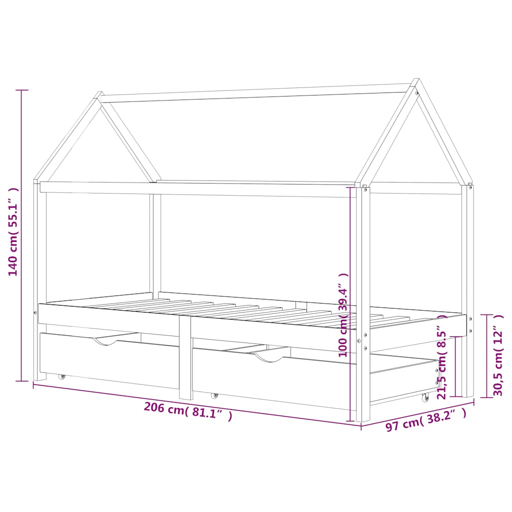 Kinderbett mit Schublade Massivholz Kiefer 70x140 cm