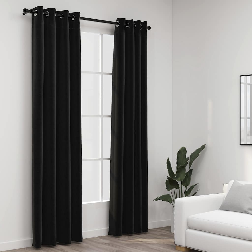 Verdunkelungsvorhänge Ösen Leinenoptik 2 Stk. Schwarz 140x175cm