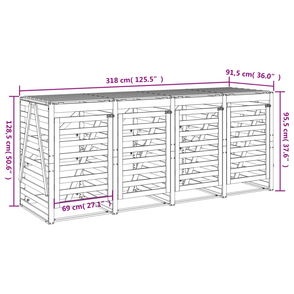 Mülltonnenbox für 4 Tonnen Massivholz Kiefer