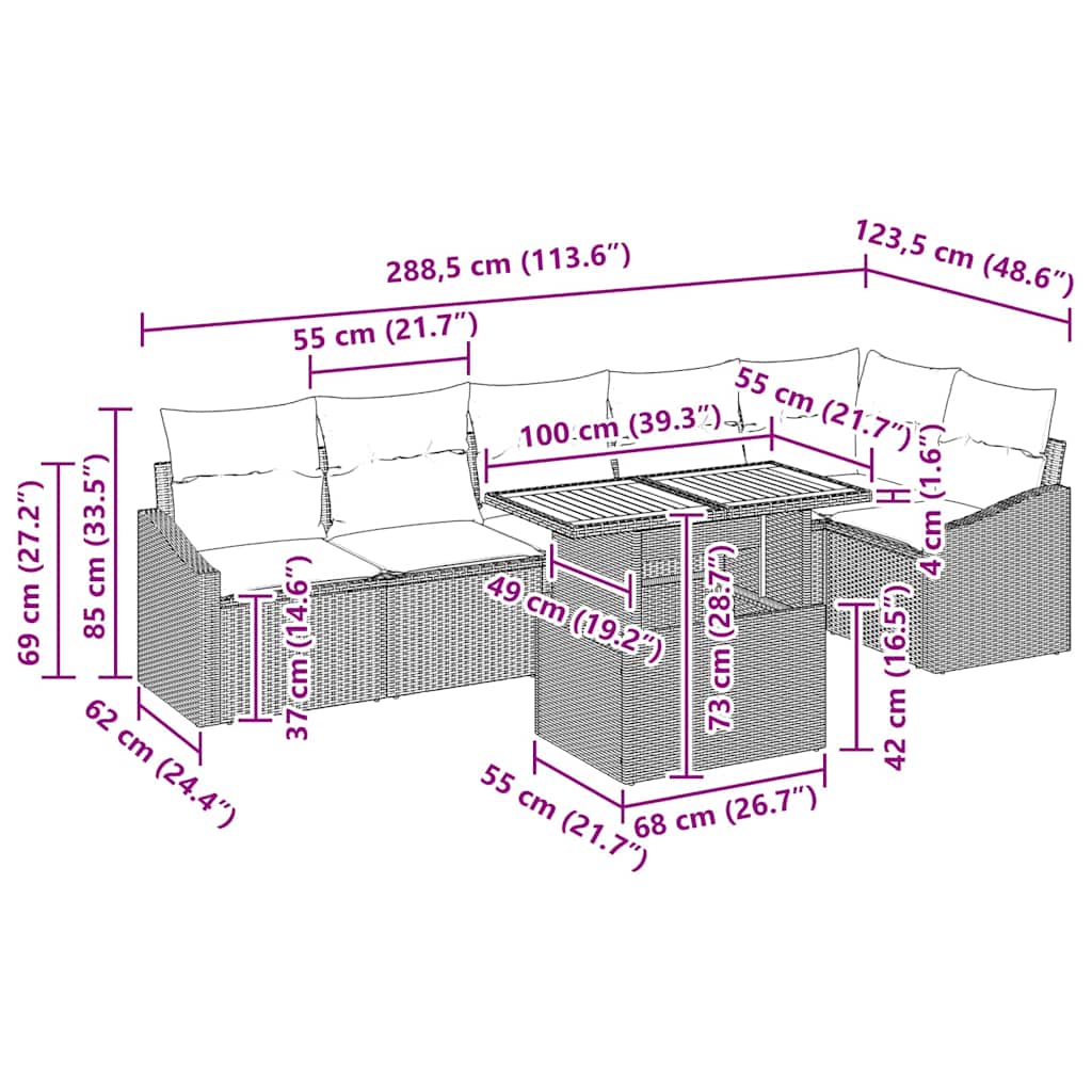 Garten Essgruppe mit Kissen 7 pcs Schwarz und Creme