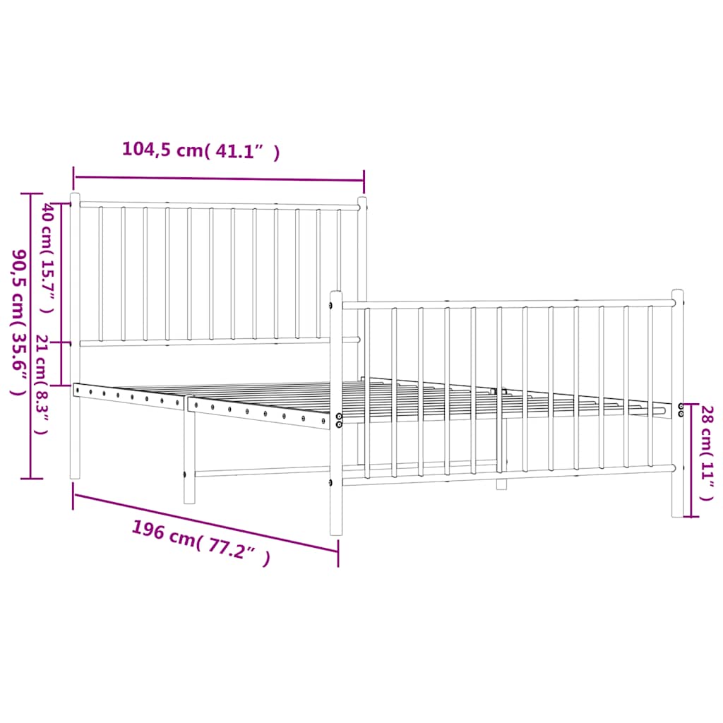 Bettgestell Metall Schwarz 75x190 cm