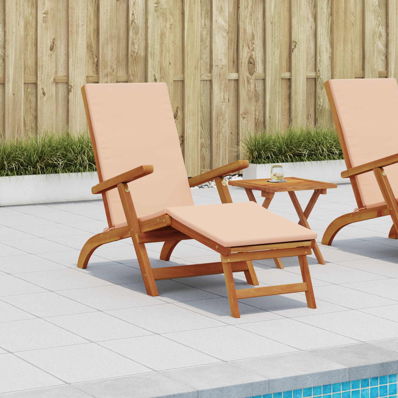 Gartenliege mit Fußteil und Tisch Massivholz Akazie