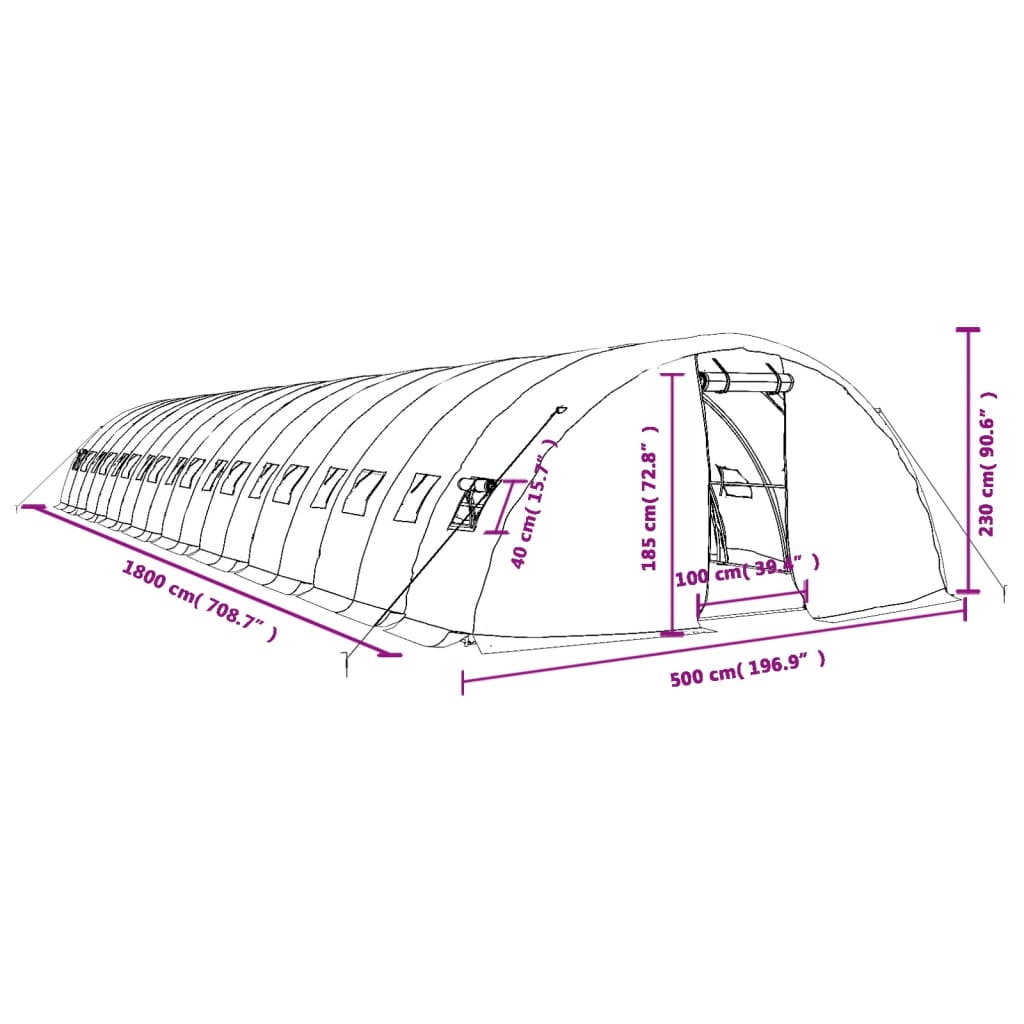 Gewächshaus mit Stahlrahmen Weiß 40 m² 8x5x2,3 m