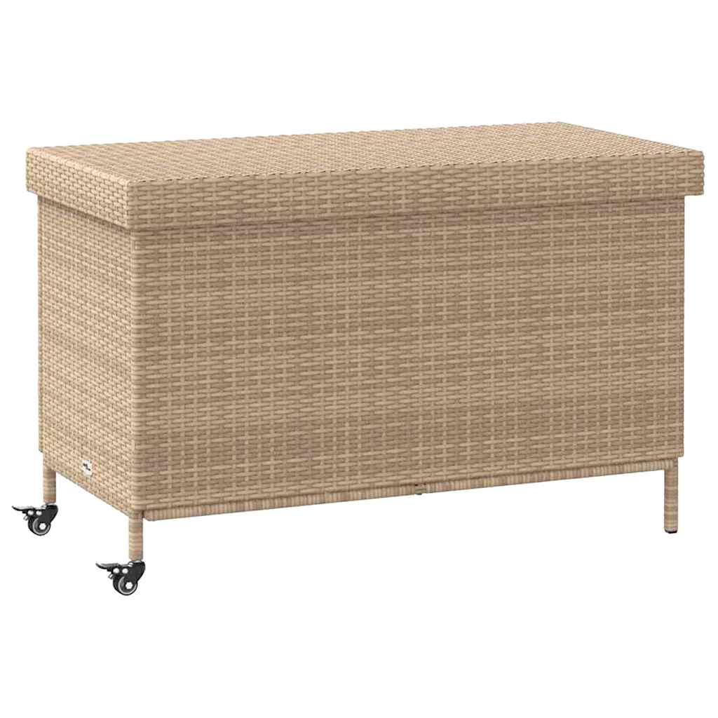 Gartentruhe mit Rollen Schwarz 110x55x73 cm Poly Rattan