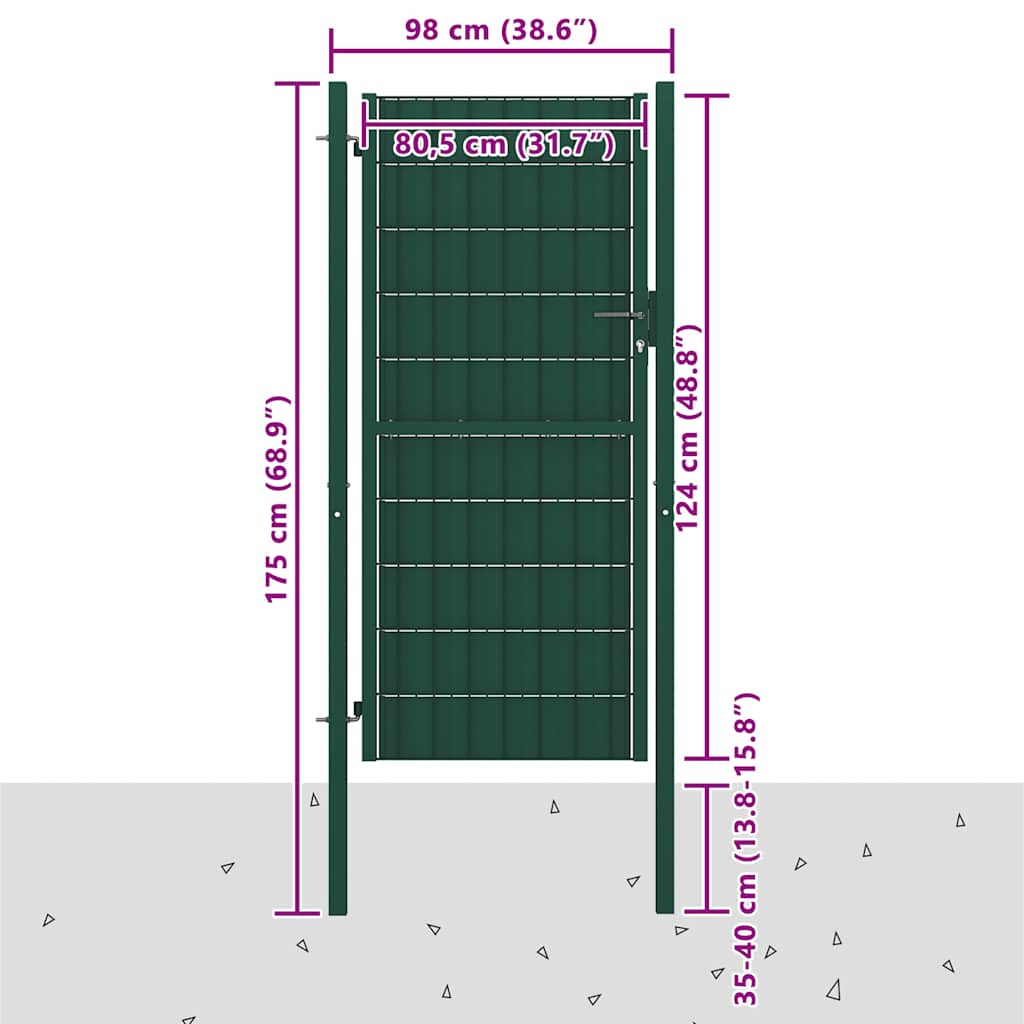 Zauntor aus PVC und Stahl 100 x 81 cm Grün