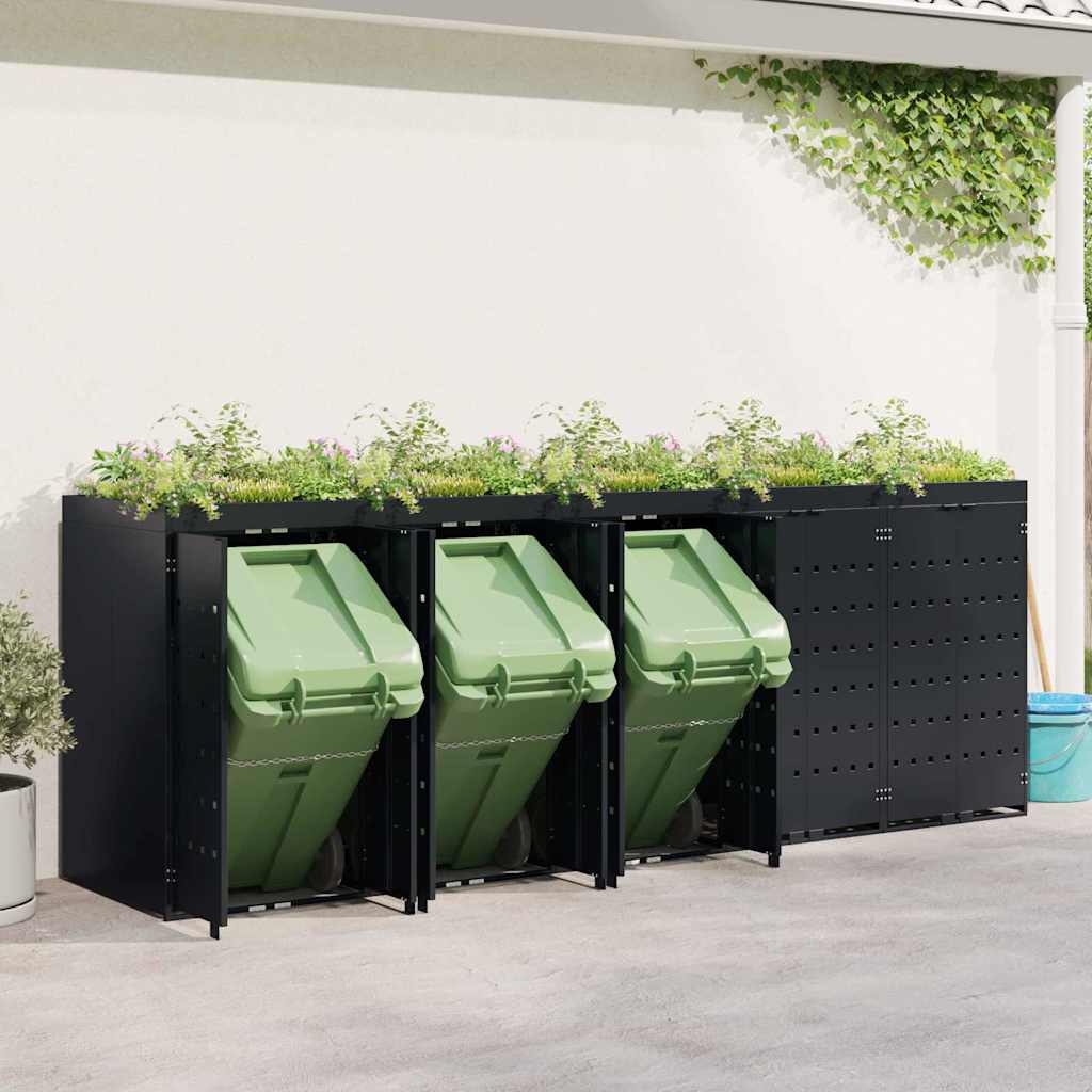 Mülltonnenbox für 2 Tonnen Schwarz 138x79x117 cm Stahl