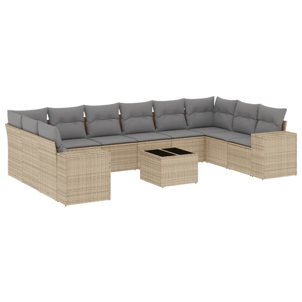 10-tlg. Garten-Sofagarnitur mit Kissen Schwarz Poly Rattan