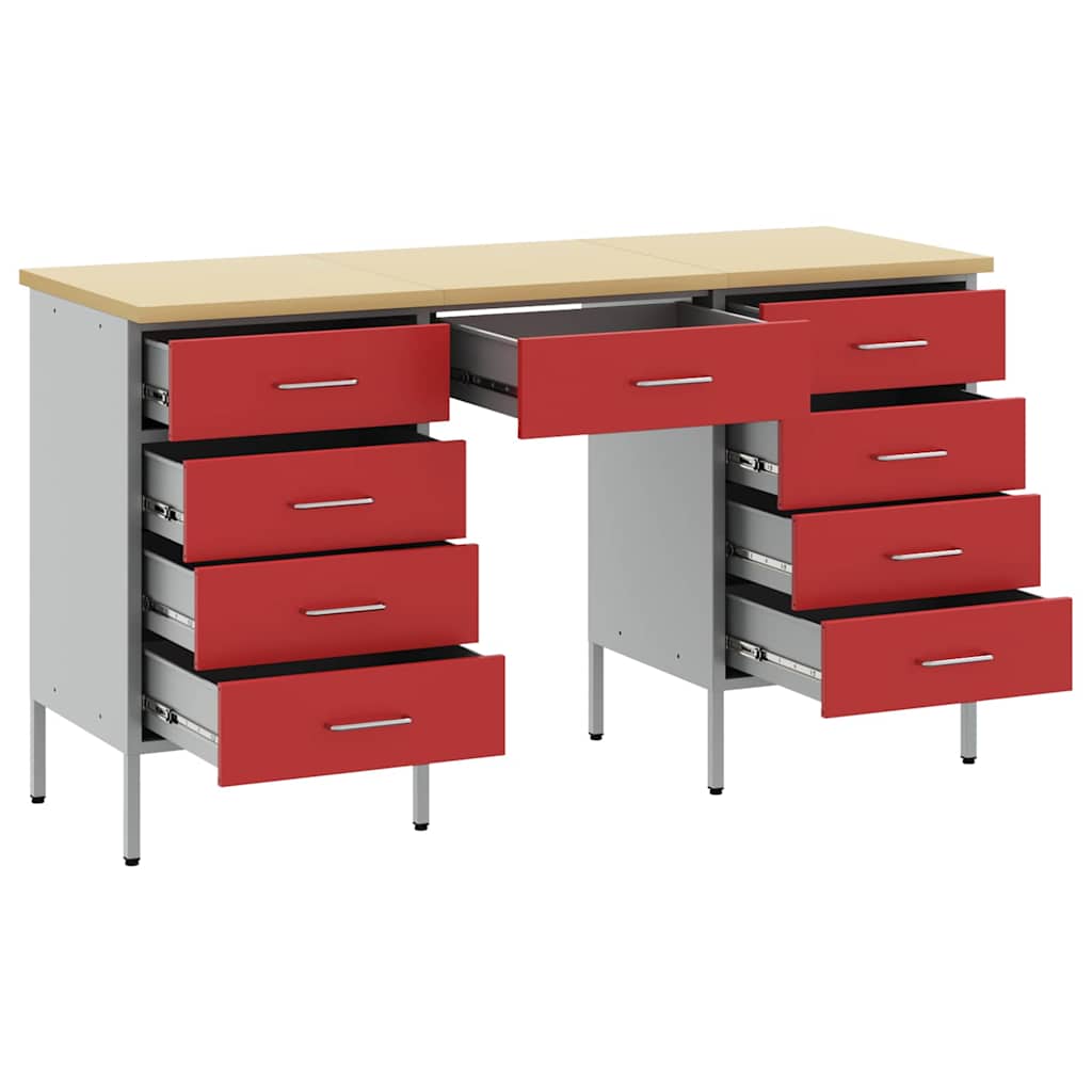 Werkbank mit Schubladen 2 pcs Rot und Grau 100 x 55 x 85 cm
