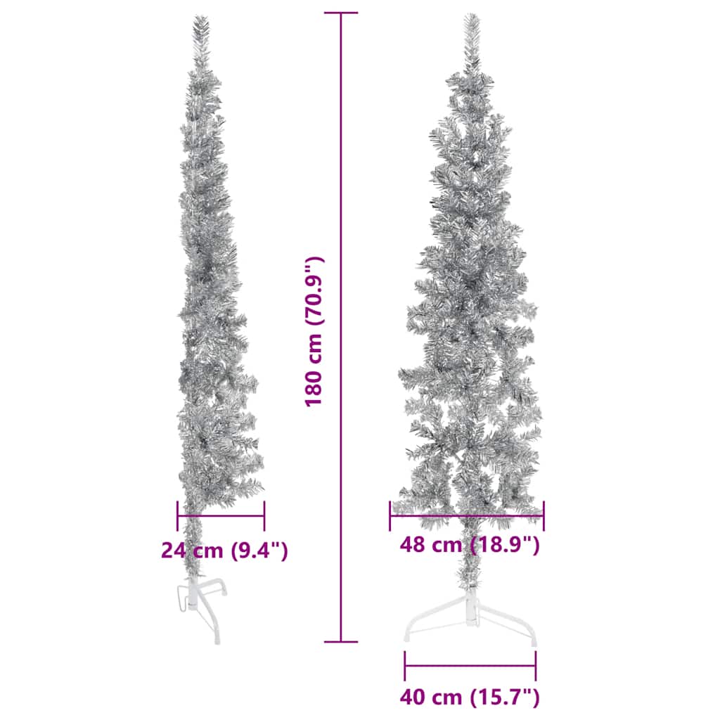 Künstlicher Halb-Weihnachtsbaum mit Ständer Schlank Weiß 180 cm