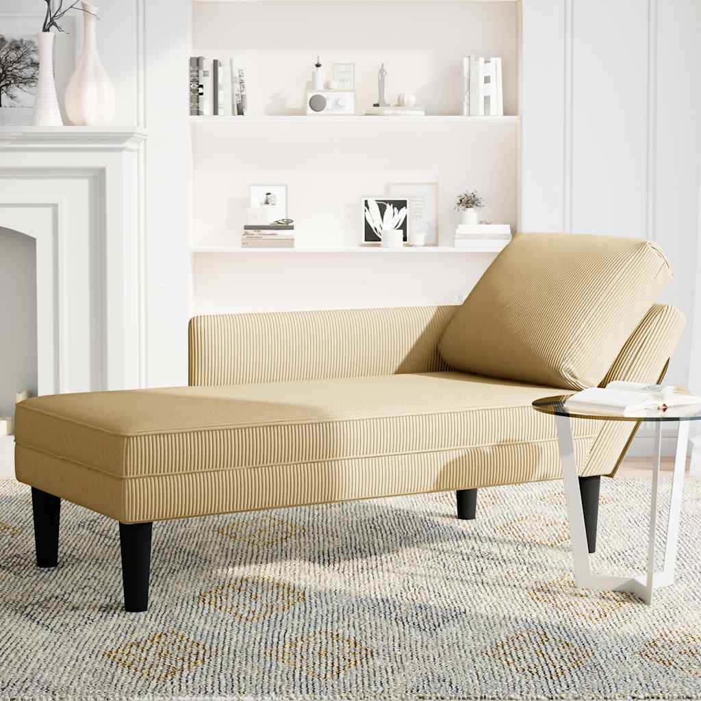 Chaiselongue mit Kissen Hellgrau Cordstoff