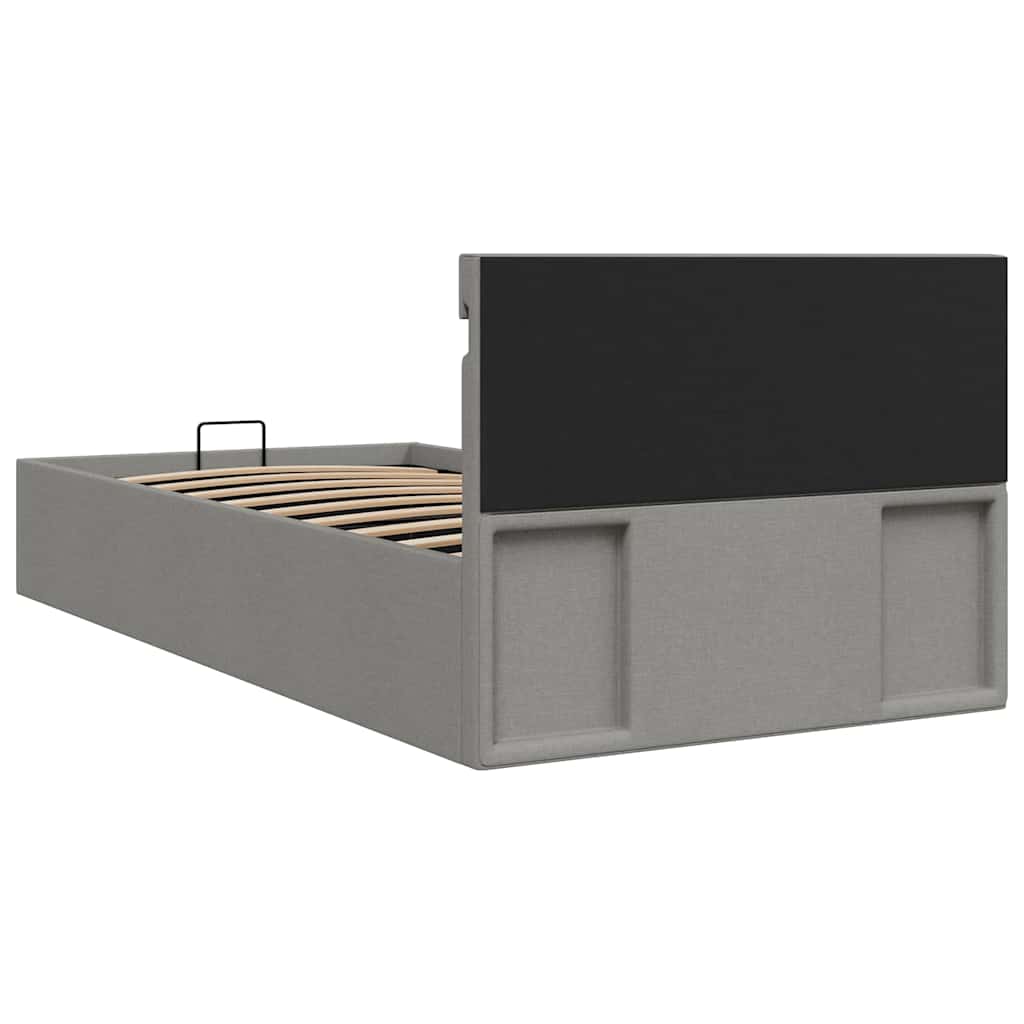 Bett mit Bettkasten Hydraulisch LED Dunkelgrau Stoff 90x200 cm