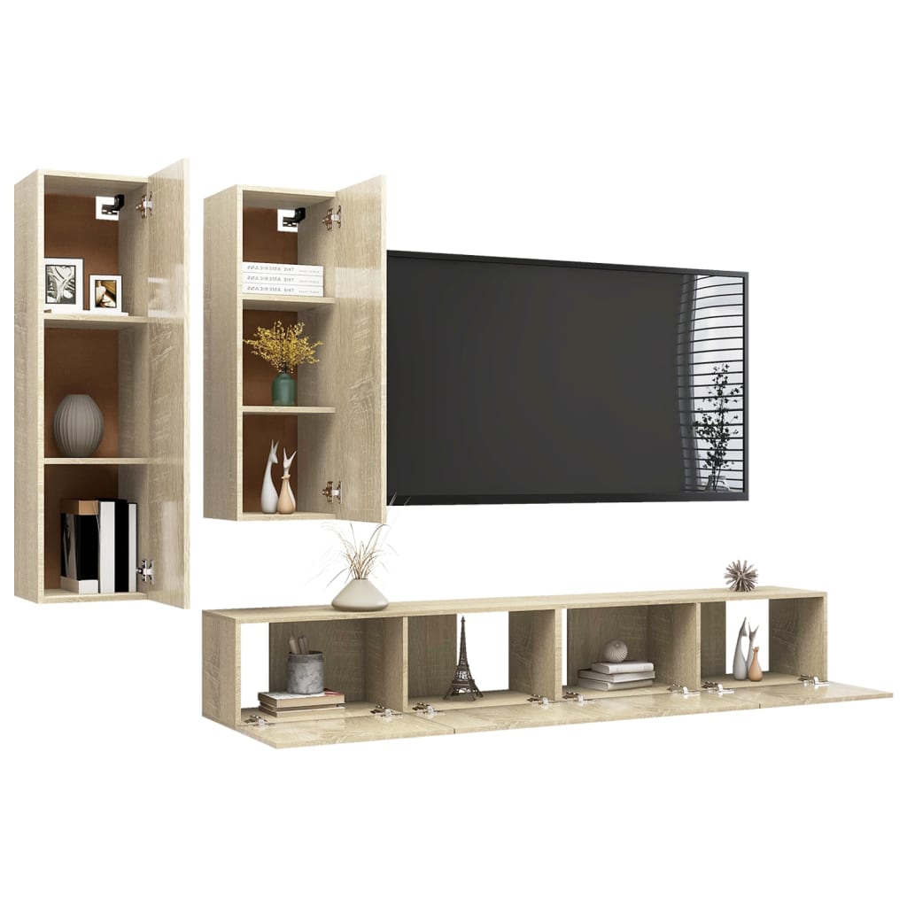 4-tlg. TV-Schrank-Set Weiß Holzwerkstoff