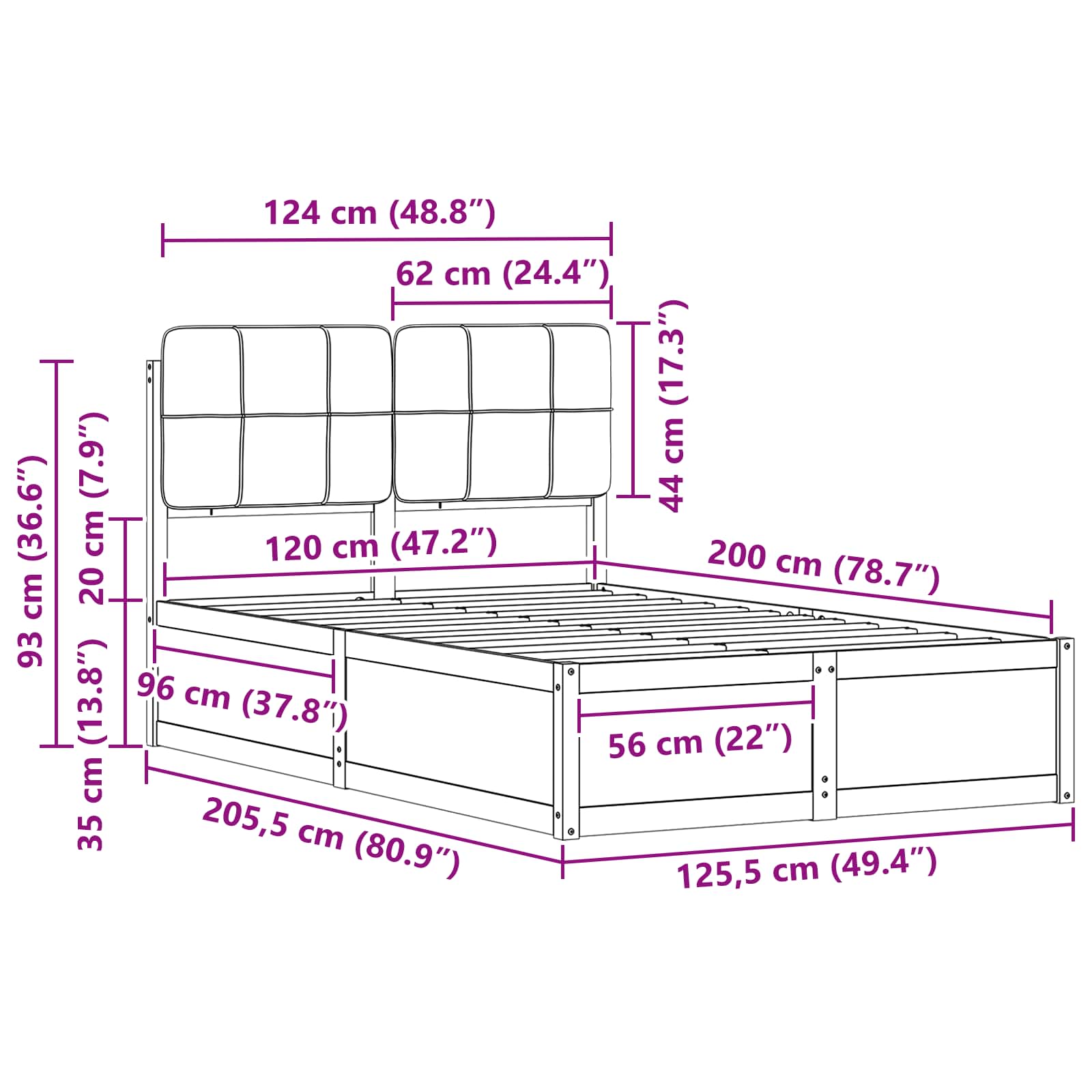 Bettgestell mit gepolstertem Kopfteil Hellgrau 200 x 200 cm
