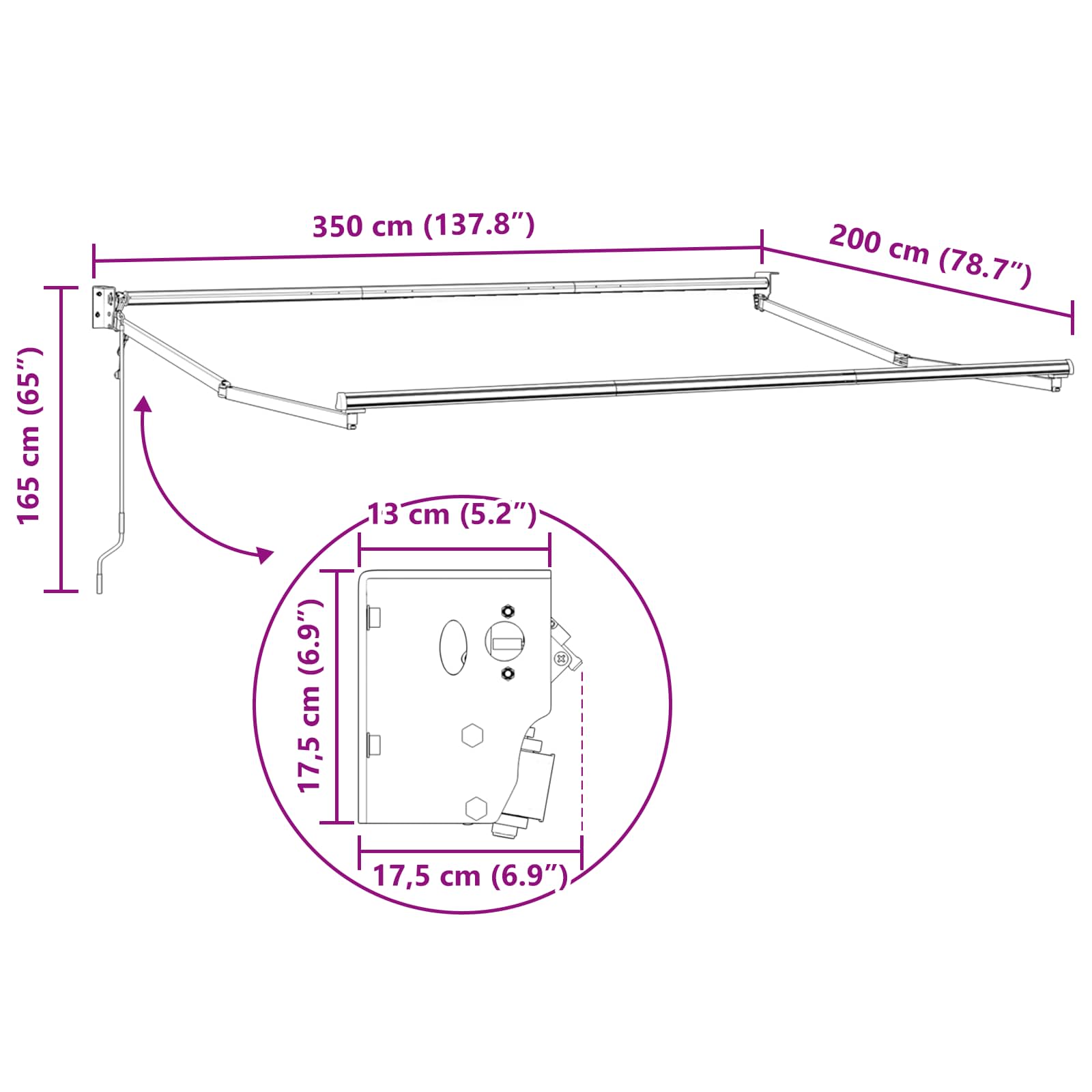 Ausziehbarer Sonnenschirmrahmen Weiß 300 x 250 cm Aluminium