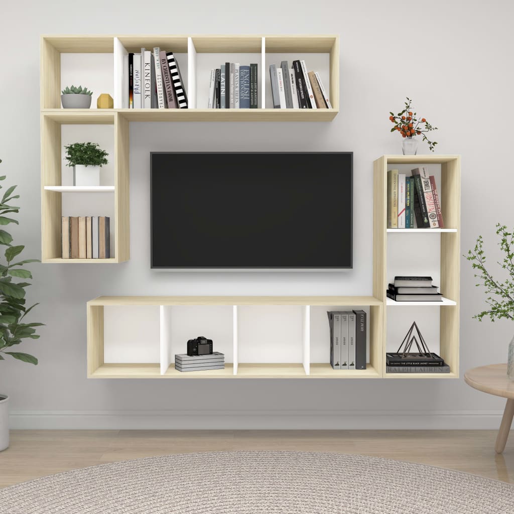 4-tlg. TV-Schrank-Set Weiß Holzwerkstoff