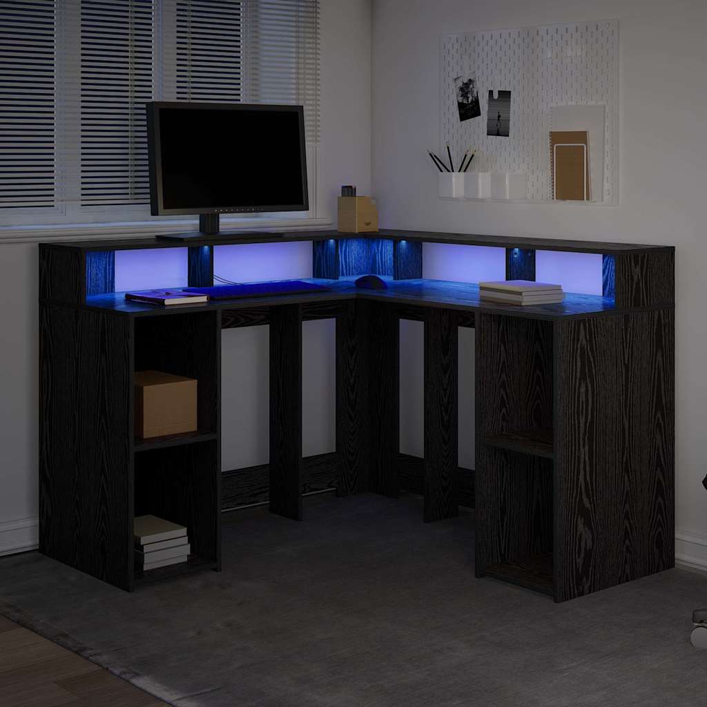 LED-Schreibtisch Weiß 130x130x91 cm Holzwerkstoff