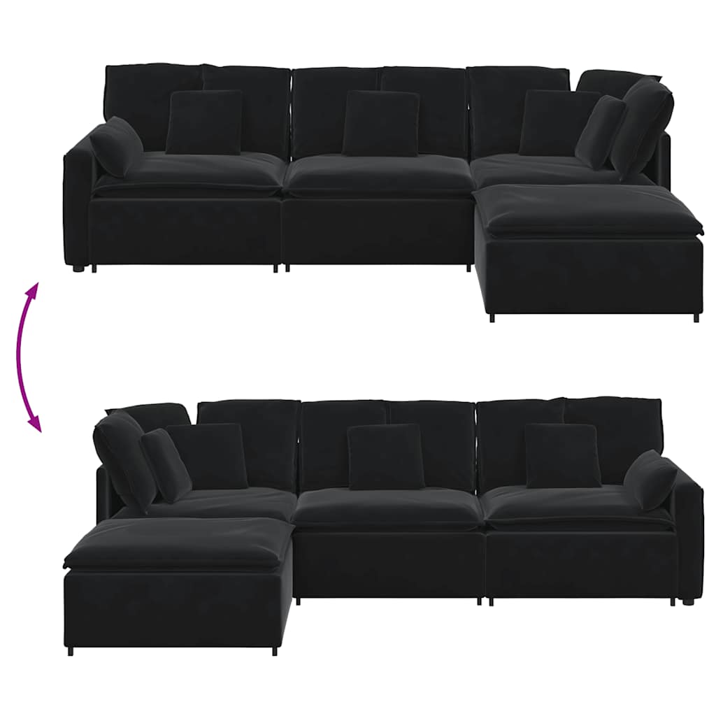 Modulares Sofa mit Fußhocker Kissen Samt Blau