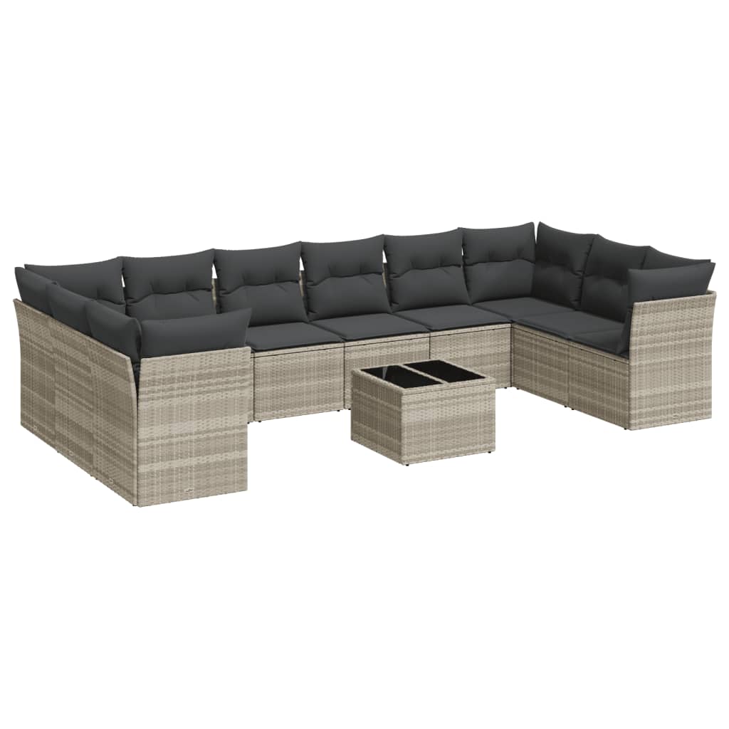 10-tlg. Garten-Sofagarnitur mit Kissen Schwarz Poly Rattan