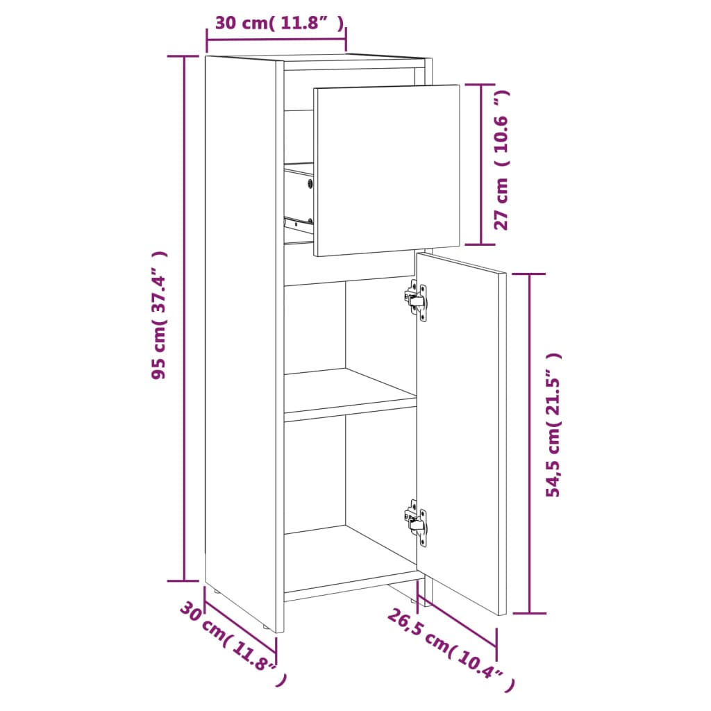 Badezimmerschrank Weiß 30x30x95 cm Holzwerkstoff