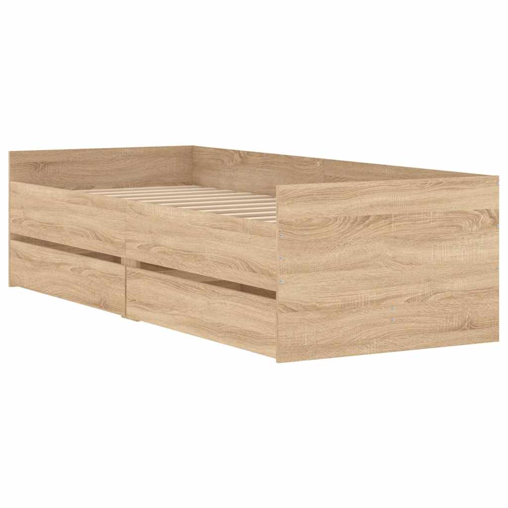 Bett mit Schubladen Braun Eiche-Optik 75x190 cm