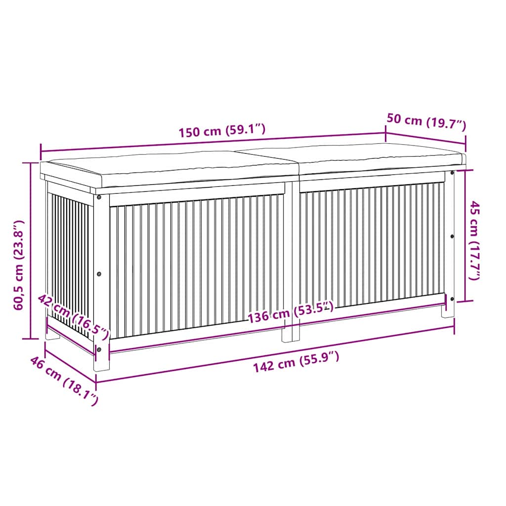 Outdoor-Kissenbox 60x50x61 cm Massivholz Akazie