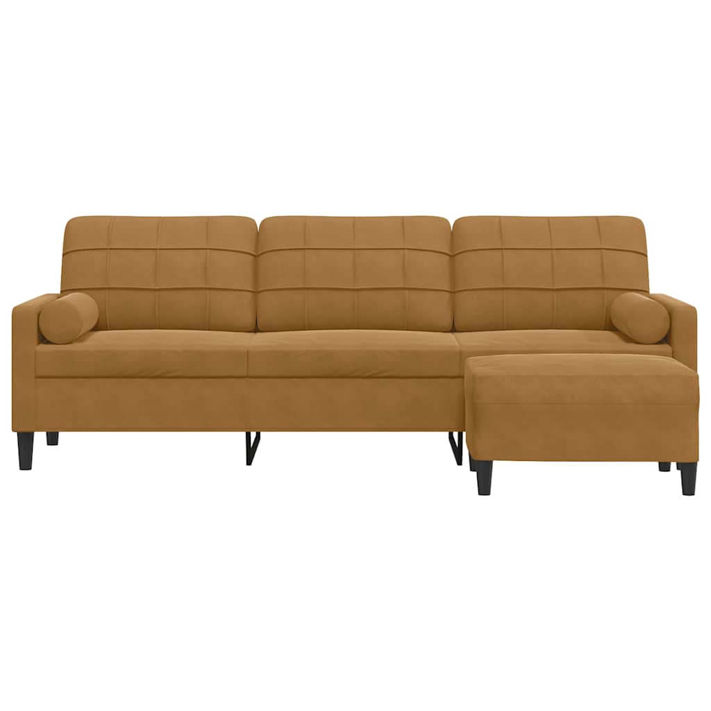 3-Sitzer-Sofa mit Hocker Hellgrau 180 cm Samt