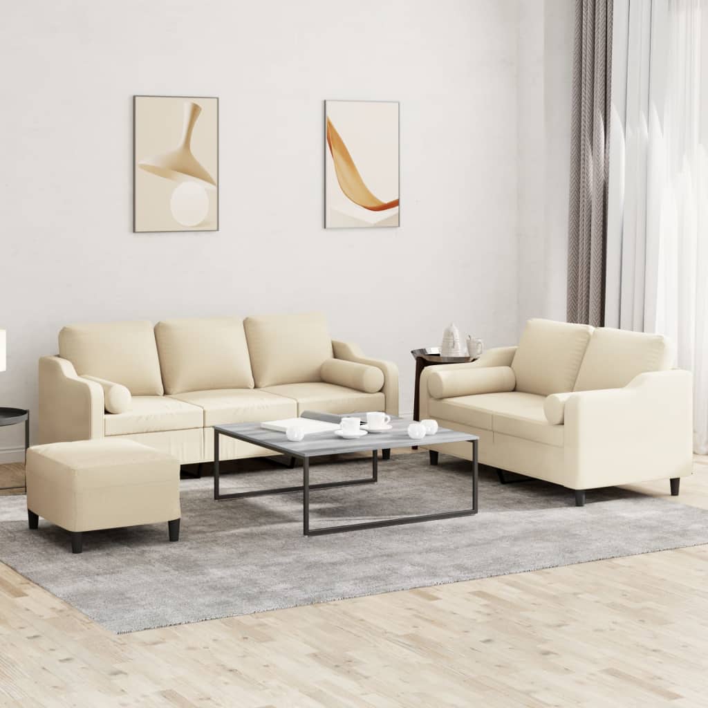 3-tlg. Sofagarnitur mit Kissen Braun Stoff