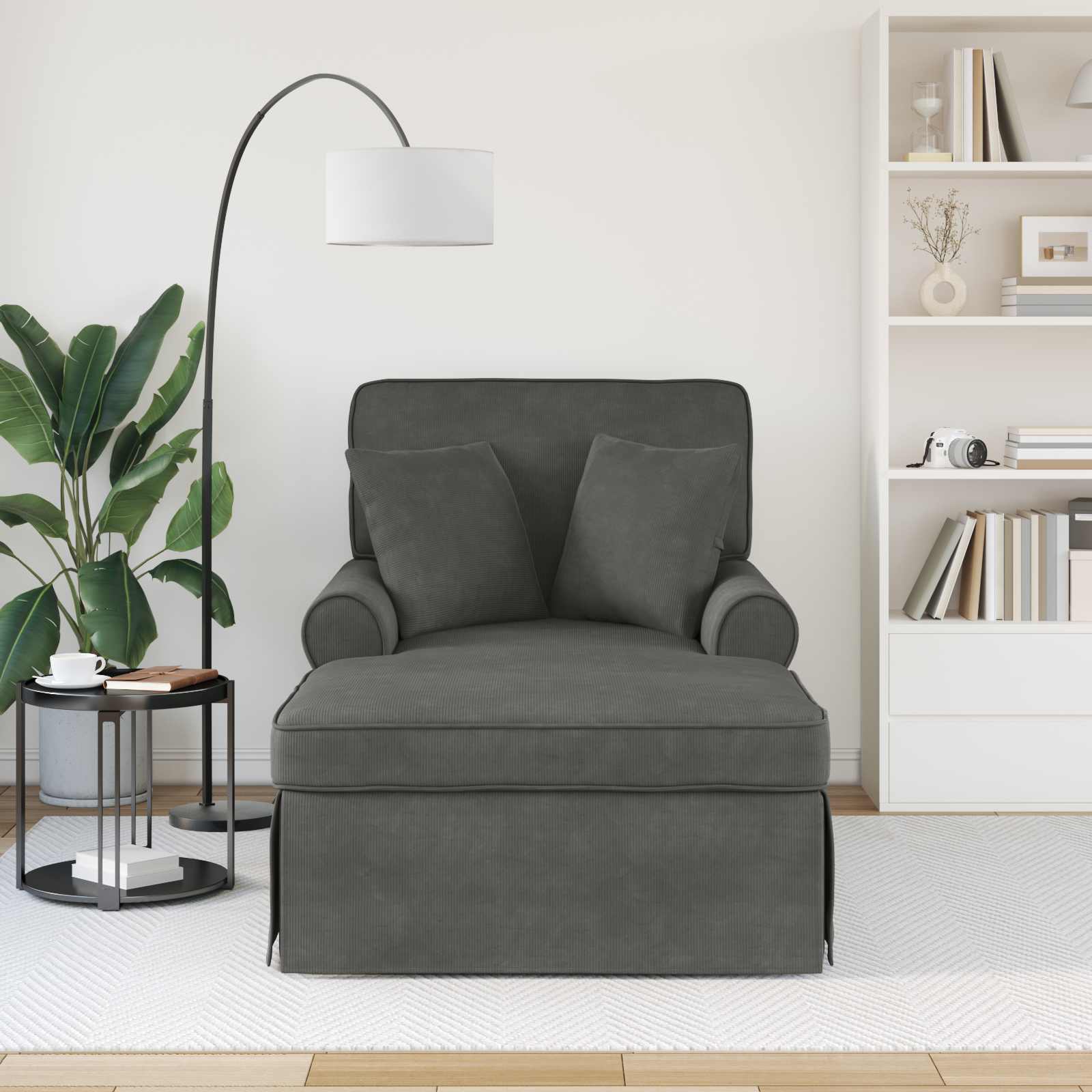 Chaise Lounge mit Rock mit Kissen 3 pcs Hellgrau Cordstoff