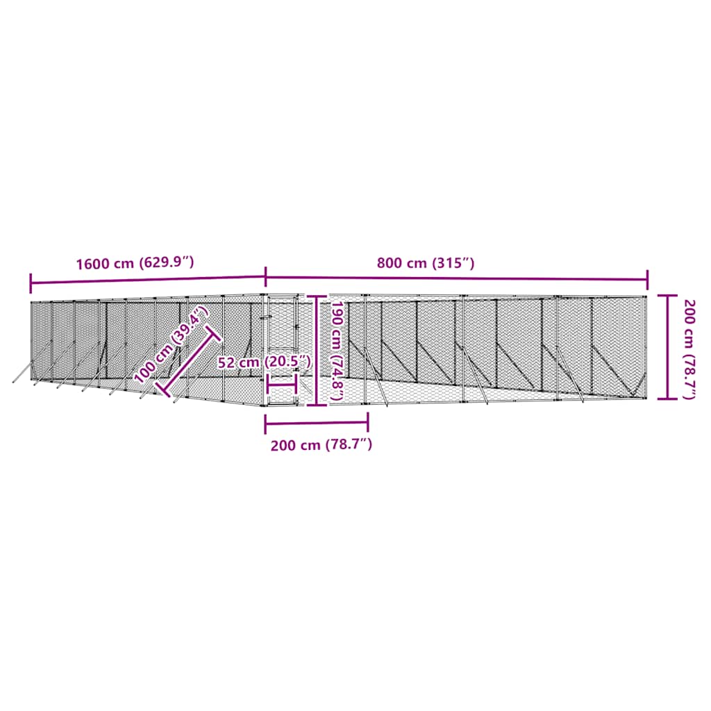 Outdoor-Hundezwinger Silbern 2x2x2 m Verzinkter Stahl