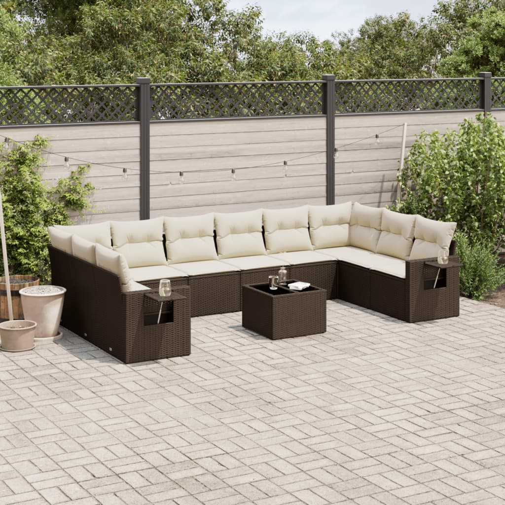 10-tlg. Garten-Sofagarnitur mit Kissen Schwarz Poly Rattan