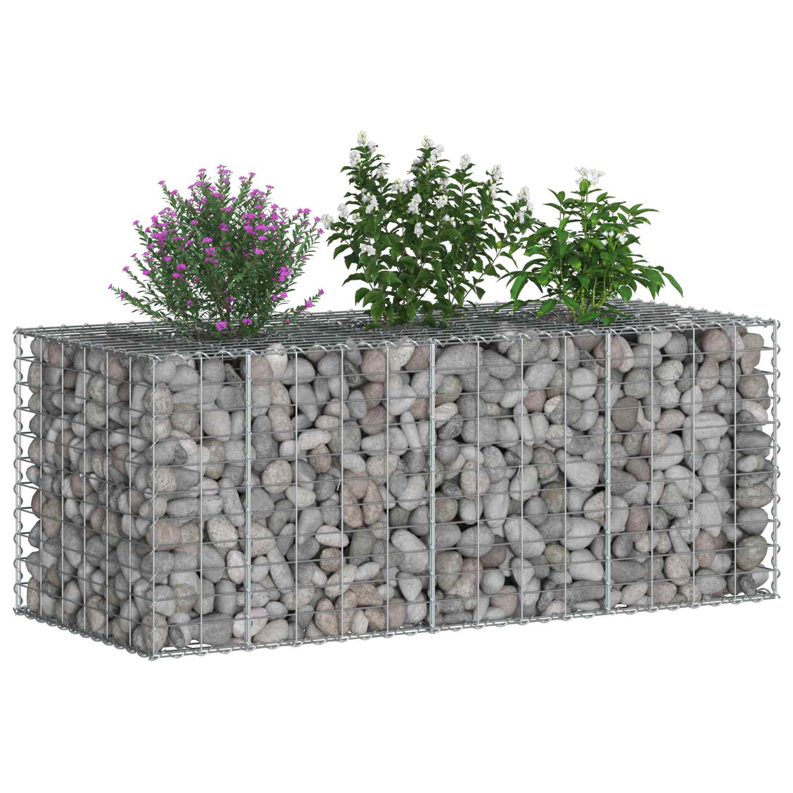 Gabionen Hochbeet 2 pcs Silber 260 x 60 x 55 cm