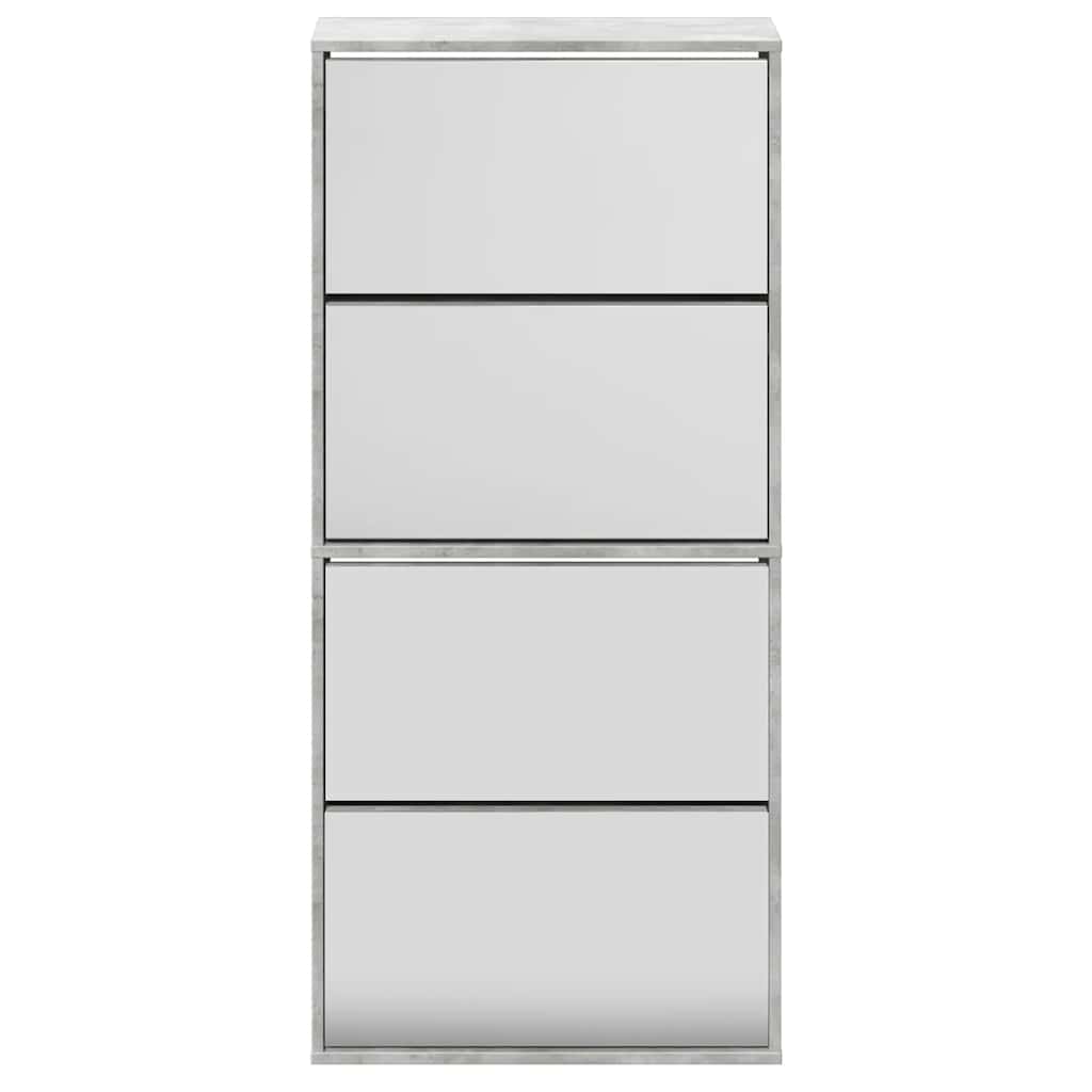 Schuhschrank mit 4 Fächern Spiegel Eiche 63×17×134 cm