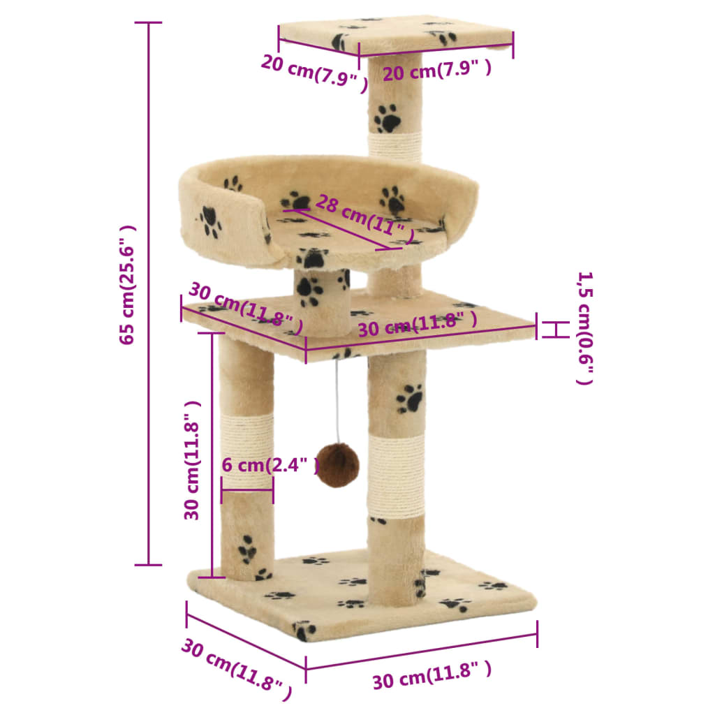Katzen-Kratzbaum mit Sisal-Kratzsäulen 65 cm Grau