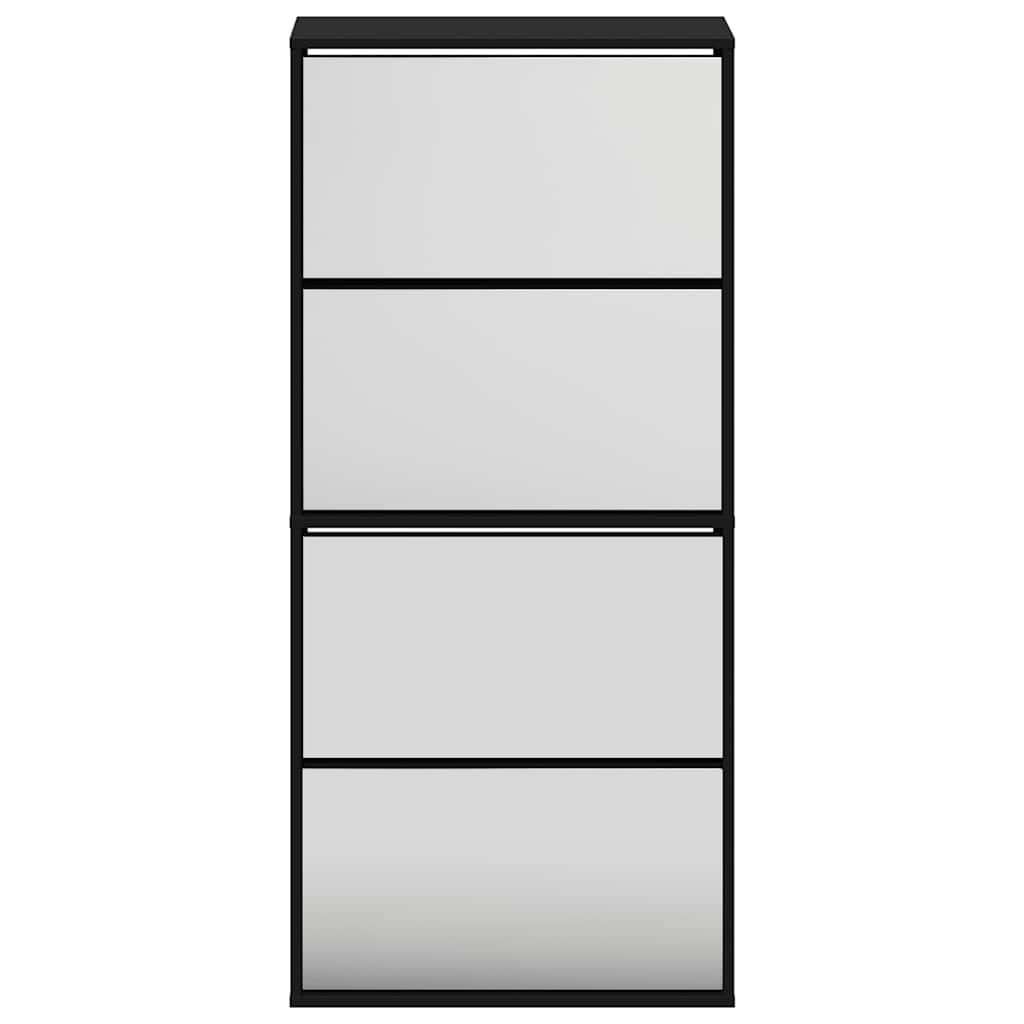 Schuhschrank mit 4 Fächern Spiegel Eiche 63×17×134 cm