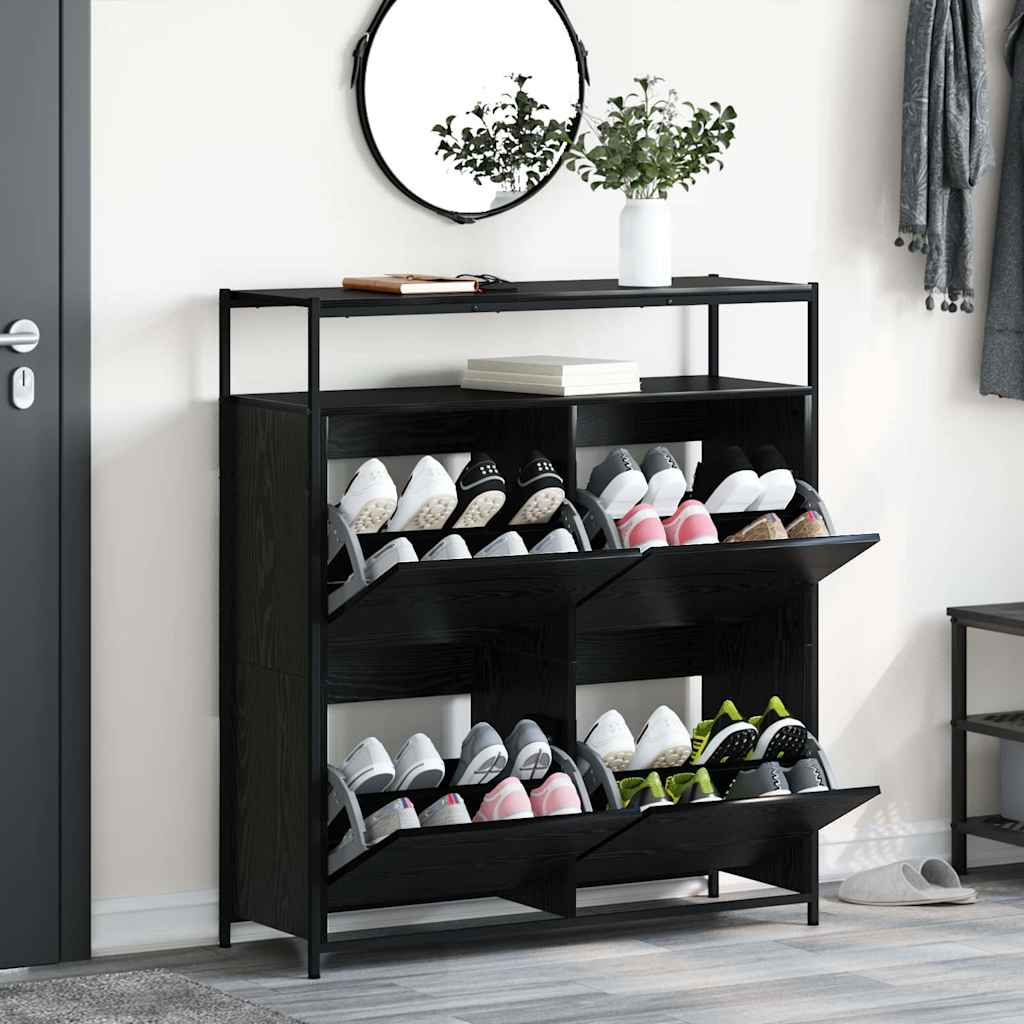 Schuhschrank mit 4 Klappen Sonoma-Eiche 100x34x112 cm