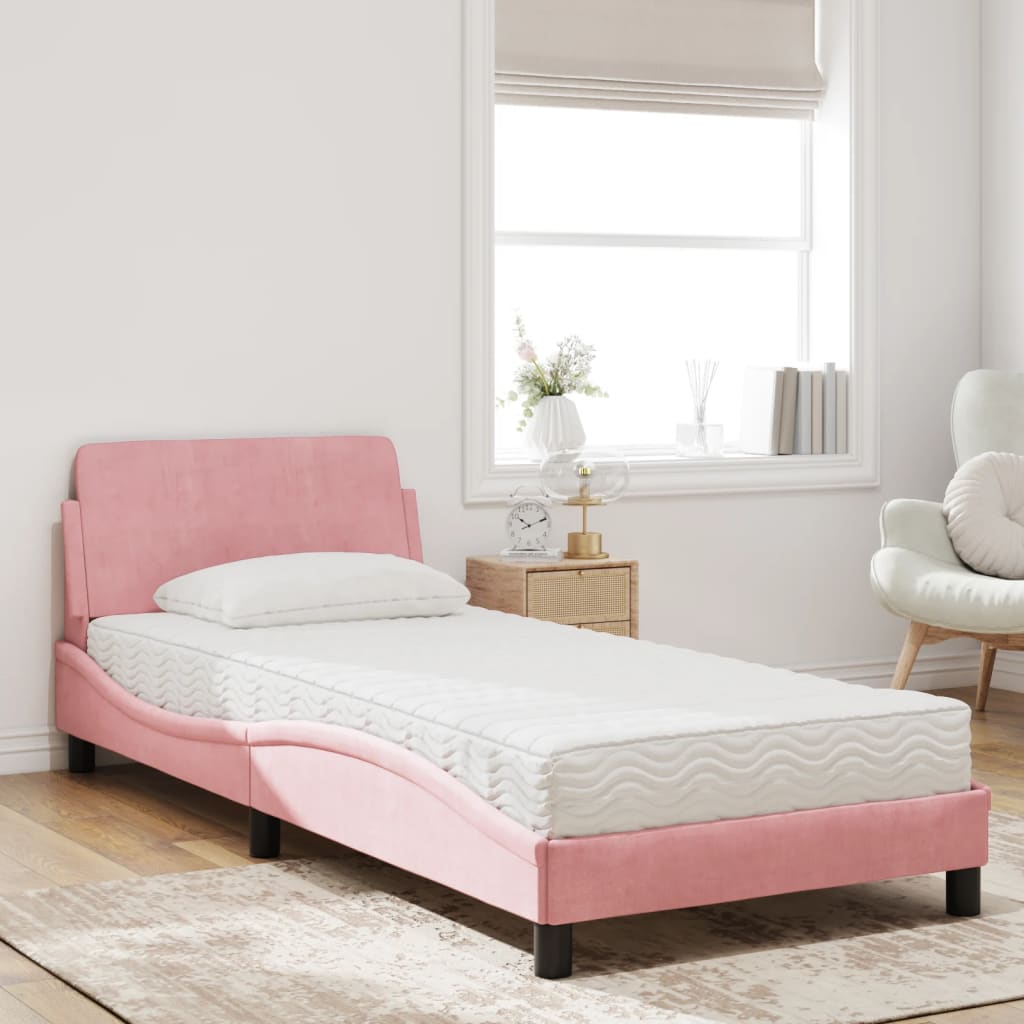 Bett mit Matratze "Dover" Hellgrau 80x200 cm Samt