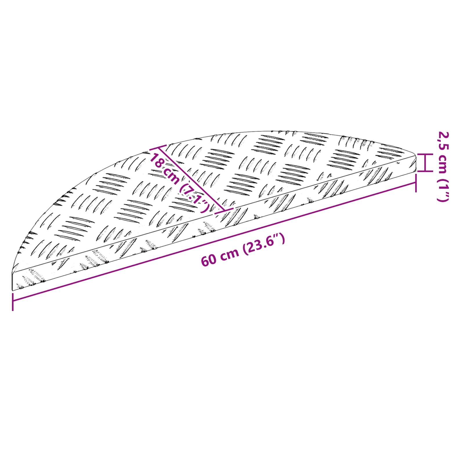 Treppe Tritt Halbmond 5 pcs Silber 60 x 18 x 2,5 cm Aluminium